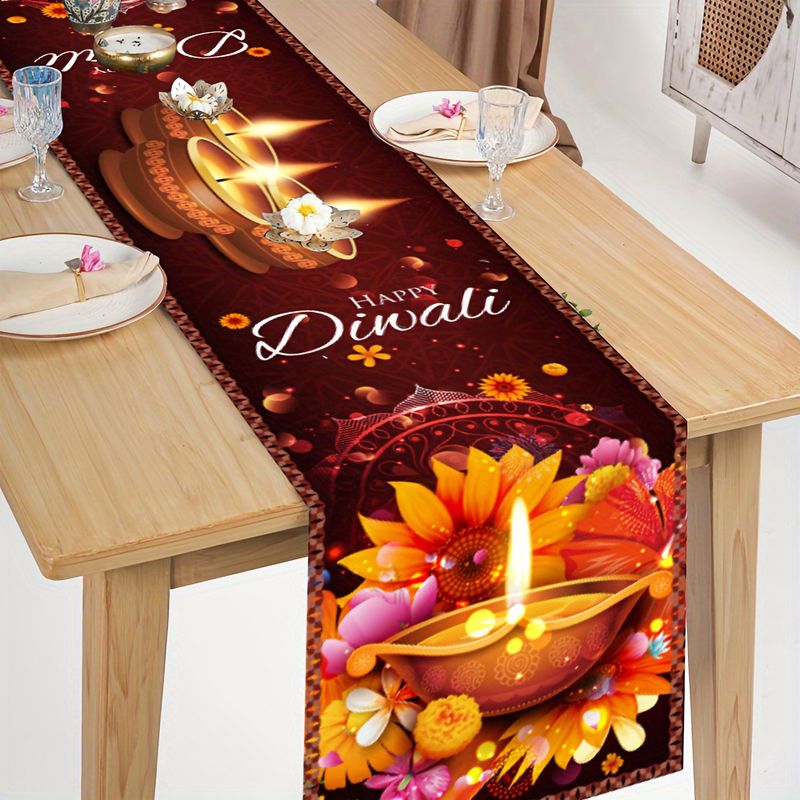 Lighting Decoration For Diwali - VIKAMA Happy Diwali Tischläufer, Diya-Lampe Sonnenblume,