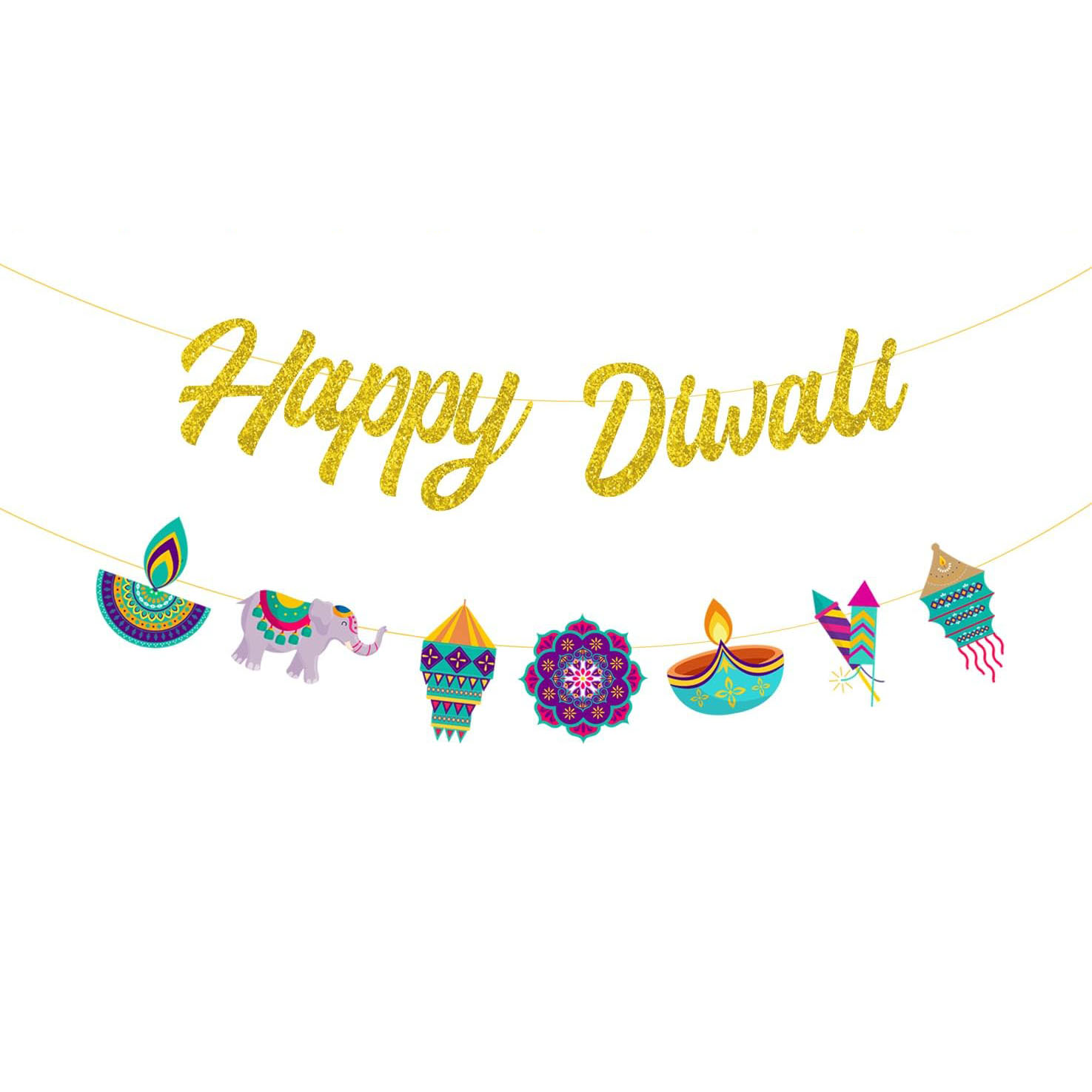 Lighting Decoration For Diwali - Diwali-Partydekorationen, fröhliches Diwali-Gold-Glitzer-Banner, indisches Festival der
