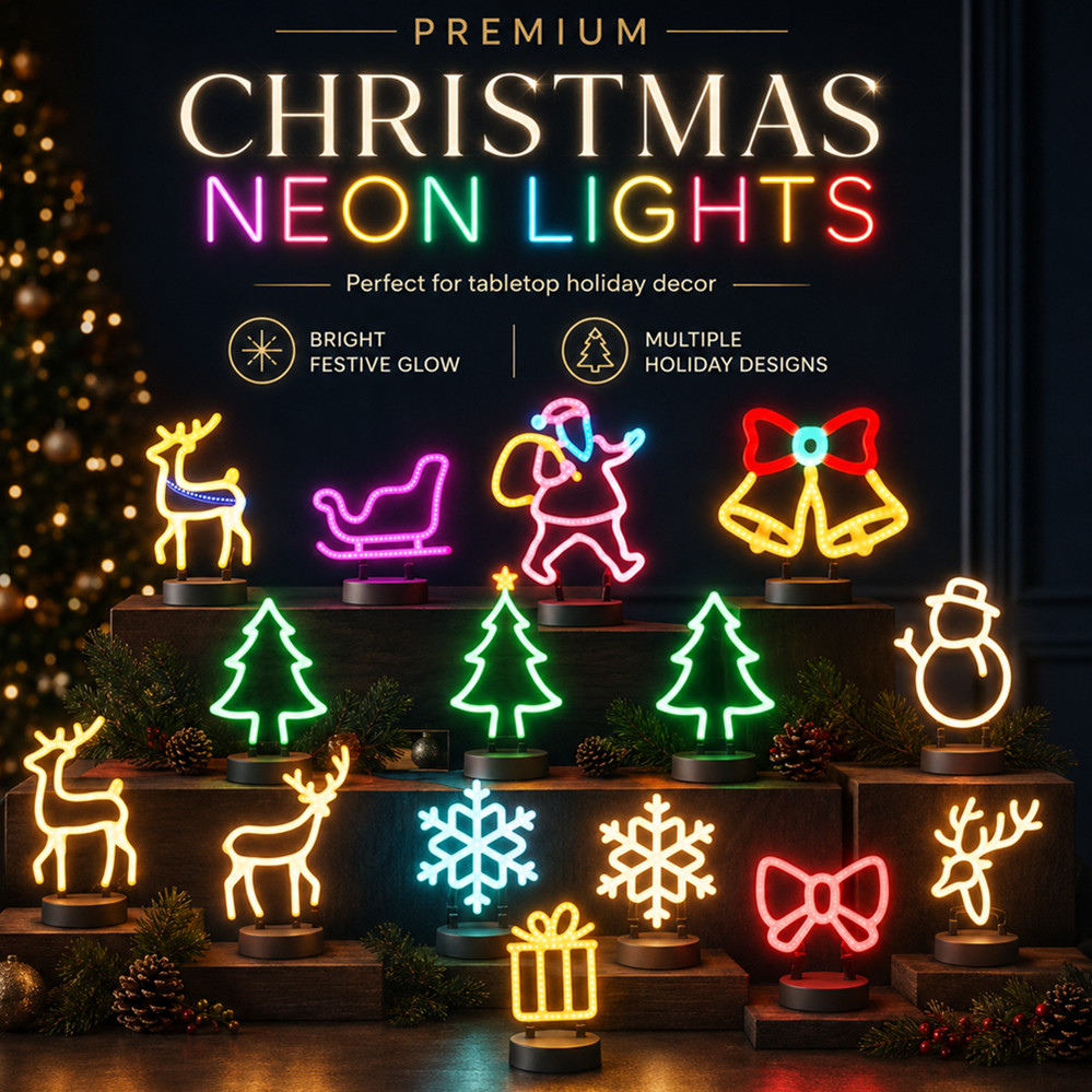 Wall Decor Lighting - Weihnachtsdekoration LED-Neonschild Licht Hirschkopf LED-Lampe Weihnachtsmütze